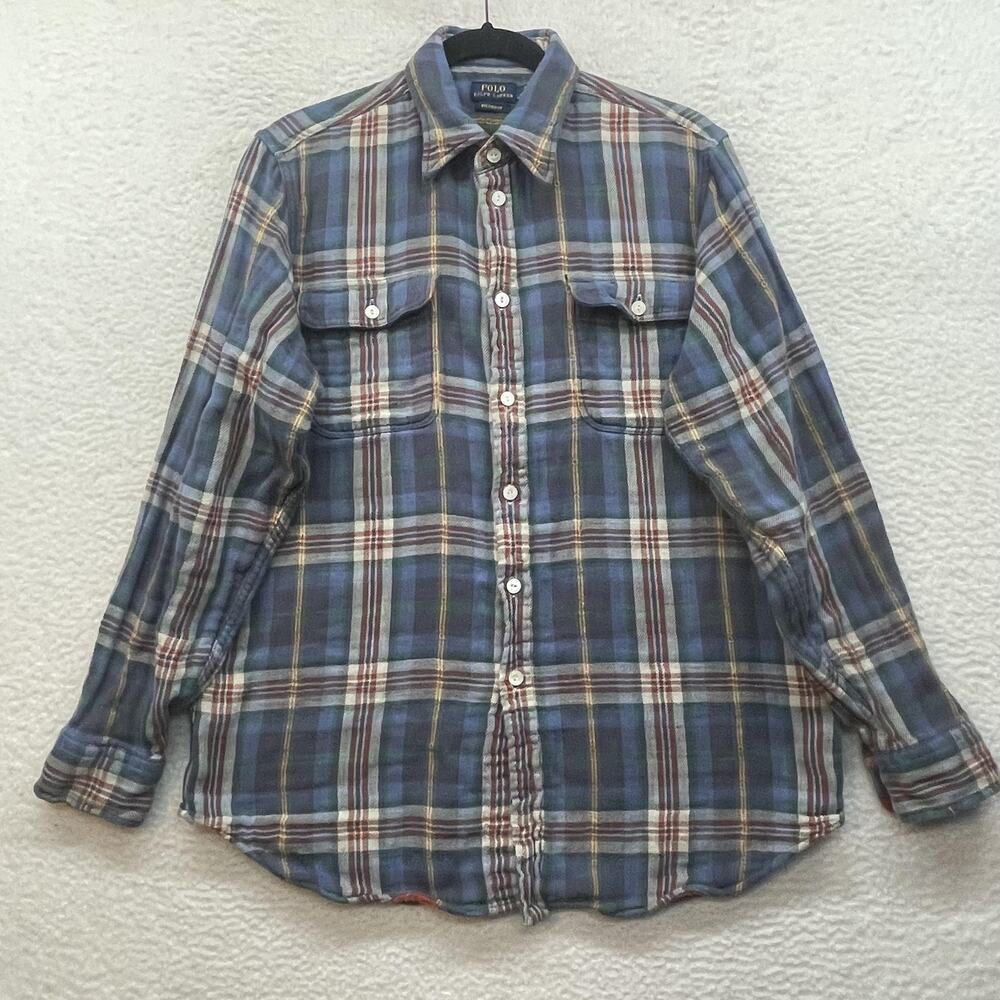 Polo Ralph Lauren Shirt Mens XL Blue Plaid Flannel Relaxed Fit Button Up Casual
